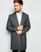 Hart Hollywood By Nick Hart Prince Of Wales 100% Wool Check Overcoat - Charcoal