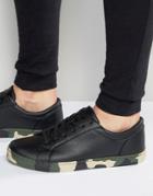 Asos Lace Up Sneakers In Black With Camo Sole - Black
