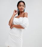Little Mistress Petite Bardot Allover Broderie Mini Shift Dress In White