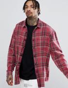 Asos Design Oversized Check Shirt With Acid Wash - Red