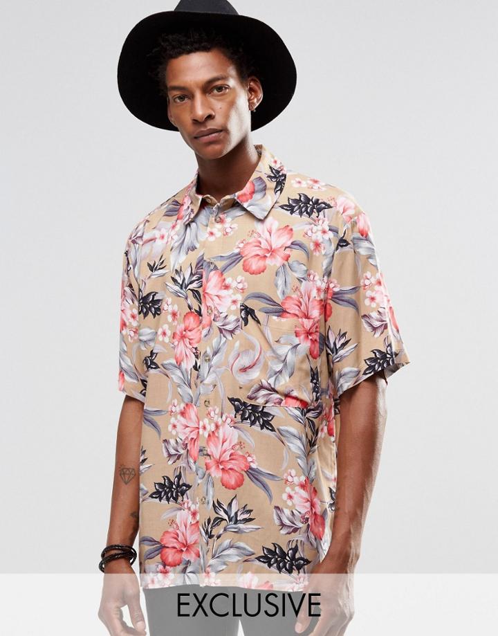 Reclaimed Vintage Festival Shirt In Floral Print - Stone
