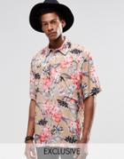 Reclaimed Vintage Festival Shirt In Floral Print - Stone