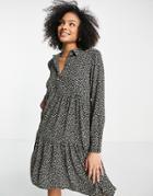 Jdy Piper Smock Mini Shirt Dress In Navy Ditsy Print-multi