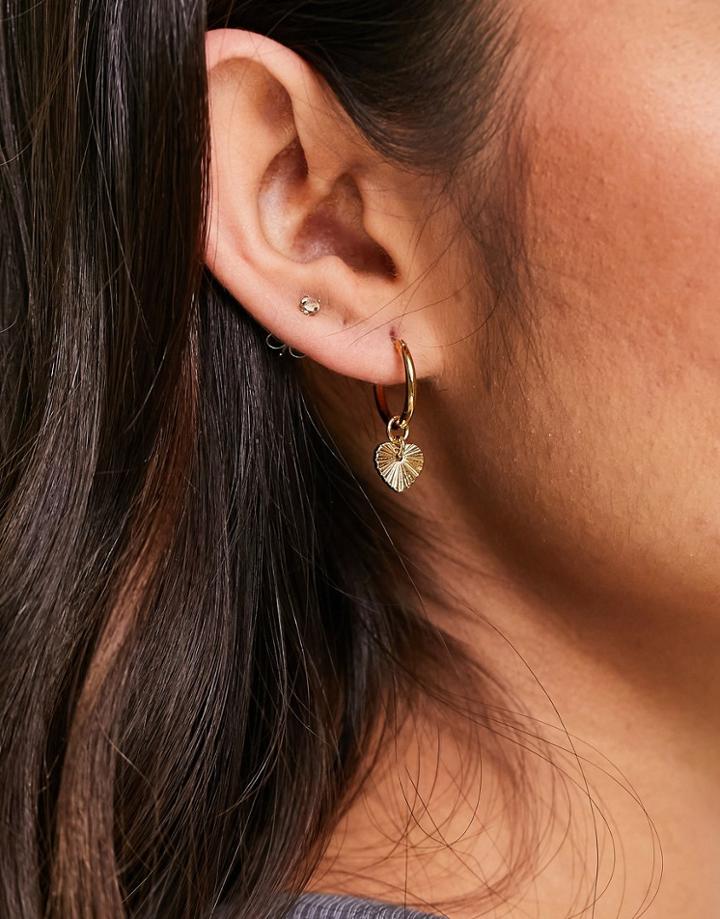 Whistles Textured Heart Drop Hoop Earring In Gold