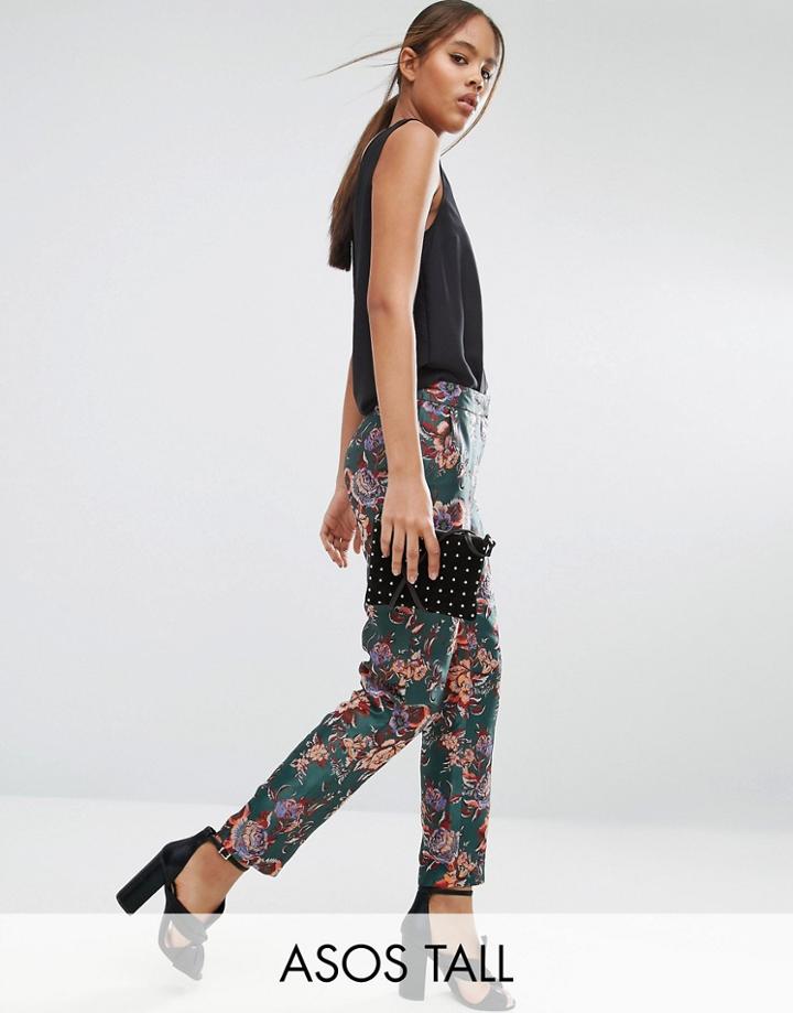Asos Tall Floral Vintage Jacquard Cigarette Pants - Multi