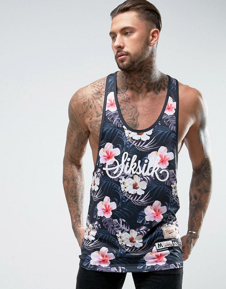 Siksilk Floral Racer Back Tank In Black - Black