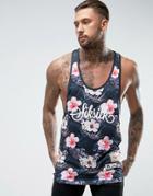 Siksilk Floral Racer Back Tank In Black - Black
