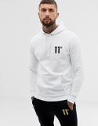 11 Degrees Hoodie In White With Logo - White