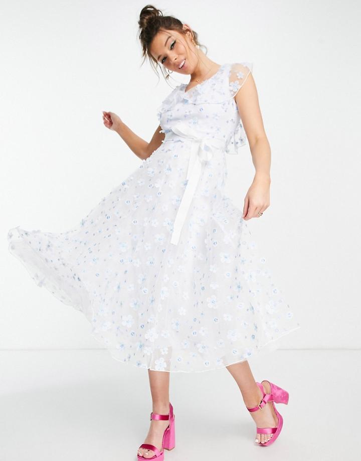Forever U Floral Embellished Midi Dress In Blue-blues