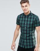 Asos Skinny Shirt In Green Buffalo Plaid With Short Sleeves - Green