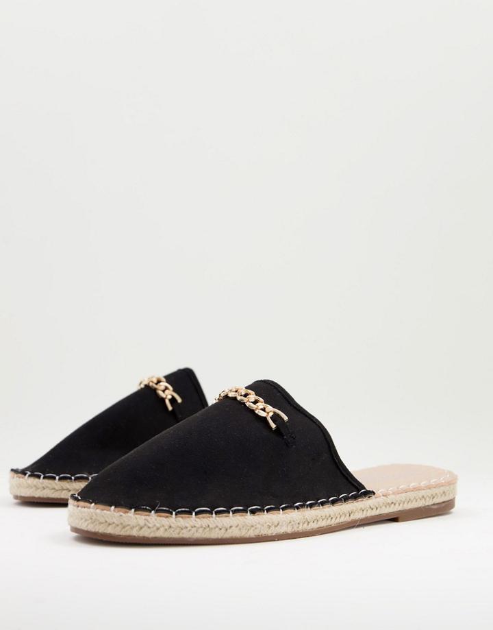 Truffle Collection Faux Leather Backless Espadrilles With Metal Trim In Black
