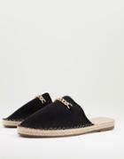 Truffle Collection Faux Leather Backless Espadrilles With Metal Trim In Black