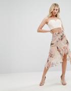 Missguided Floral Asymmetric Midi Skirt - Pink