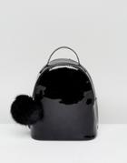 Asos Mini Patent Pom Backpack - Black