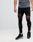 Siksilk Muscle Fit Jeans In Black With Distressing - Black