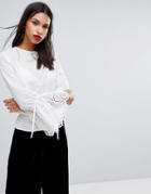 Y.a.s Woven Top With Crochet Fluted Sleeves-white