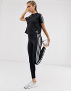Adidas Training Three Stripe Leggings In Black