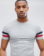 Asos Design Muscle Fit T-shirt With Contrast Sleeve Panels - Gray