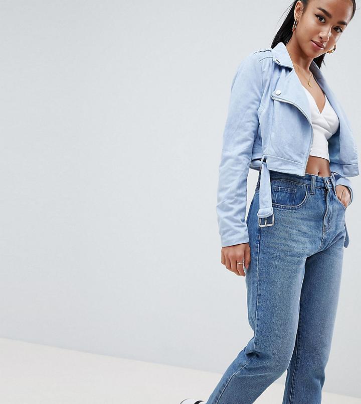 Missguided Petite Faux Suede Biker Jacket - Blue