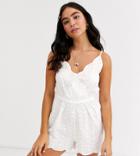 Glamorous Exclusive Broderie Beach Romper In White
