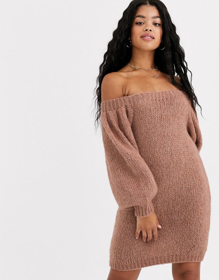 Asos Design Off Shoulder Mini Dress In Lofty Yarn
