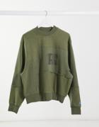 Russell Athletic Fleece Patchwork Sweatshirt In Khaki-green