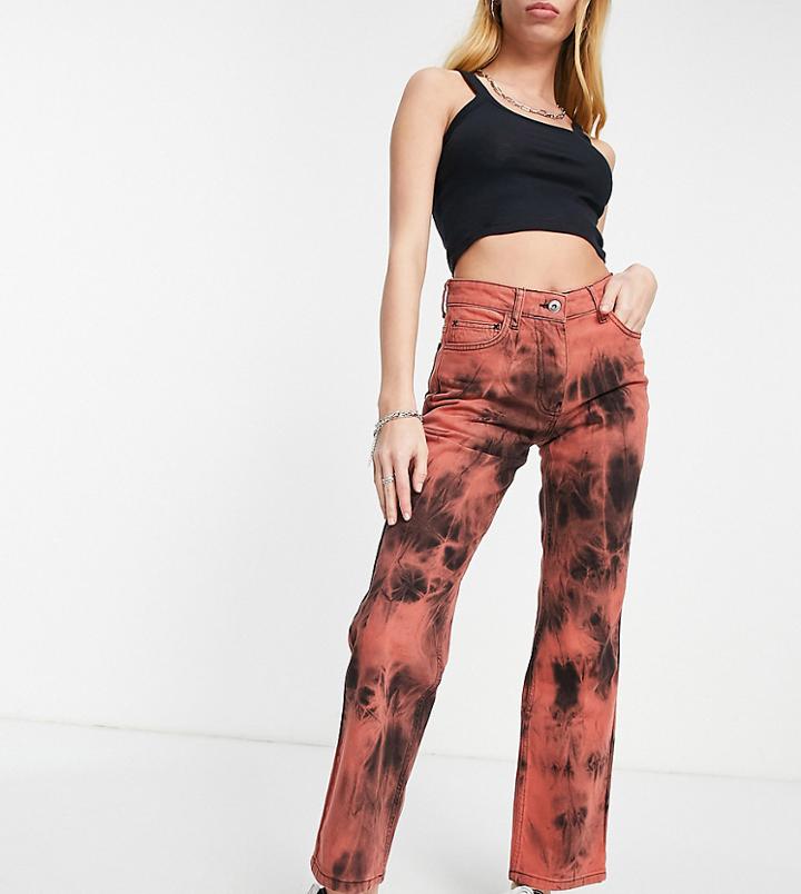 Collusion X005 Mid Rise Straight Leg Jeans In Red Tie Dye Wash
