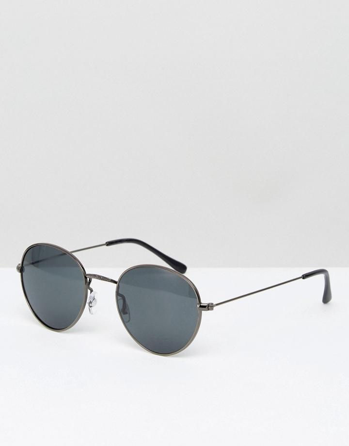 Asos Metal Round Sunglasses In Gunmetal - Gray
