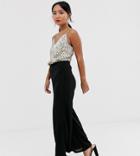 Asos Design Petite Textured Slinky Wide Leg Pants - Black