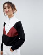 Asos Design Retro Zip Through Color Block Crop Sweatshirt-multi