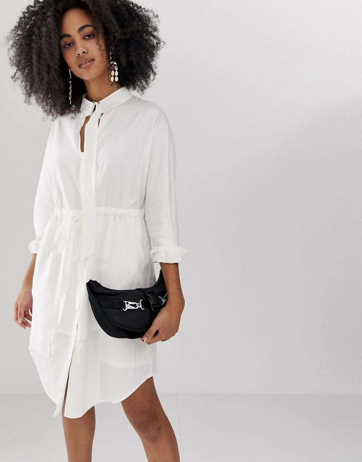 Asos White Longline Shirt Dress With Belt