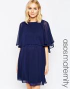 Asos Maternity Skater Dress With Cape Overlay - Blue