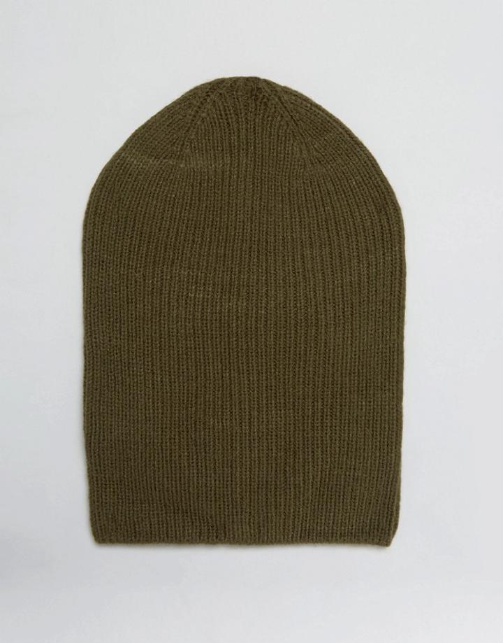 Asos Slouchy Beanie In Light Khaki - Green
