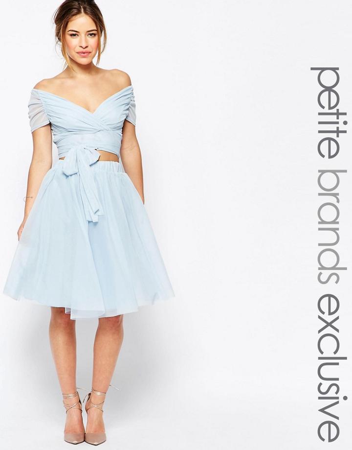 John Zack Petite Tulle Midi Skirt - Soft Blue
