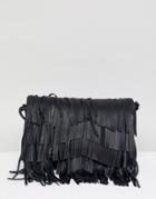 Urbancode Leather Cross Body Bag With Detacable Fringing - Black