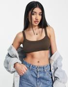Stradivarius Str Seamless Cami Crop Top In Brown