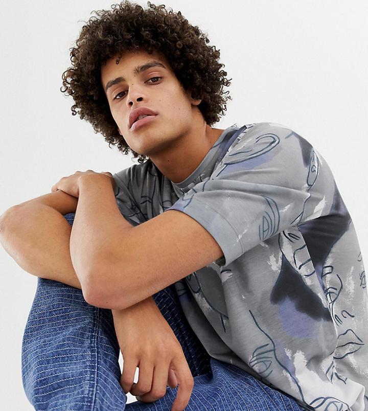 Noak T-shirt In All Over Face Print - Blue