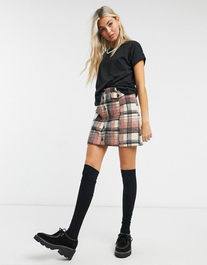 Emory Park Button-front Mini Skirt In Brushed Check Co-ord-multi