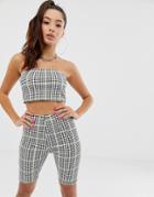 Prettylittlething Bandeau Top Two-piece In Black And Neon Lime Check - Multi