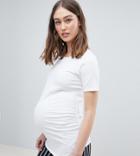 Asos Design Maternity T-shirt In Fitted Long Line With Crew Neck And Short Sleeve - White