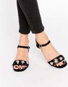 Miss Kg Rosina Black Embellished Disc Kitten Heel Sandals - Black