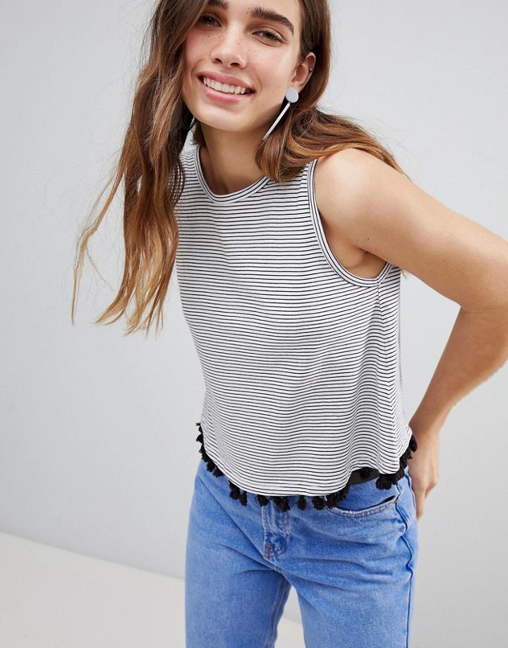 New Look Pom Pom Trim Shell Top - Multi
