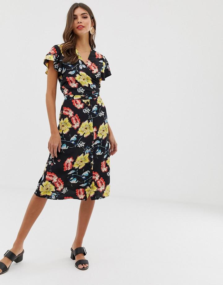 Vila Floral Button Through Skirt-multi