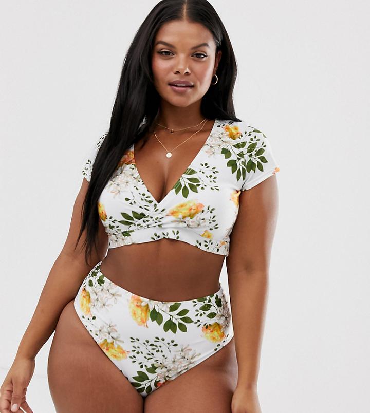 Peek & Beau Curve Exclusive Eco Sleeve Bikini Top In Floral - Multi