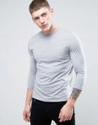 Asos Long Sleeve T-shirt With 3/4 Sleeve And Crew Neck In Gray Marl - Gray