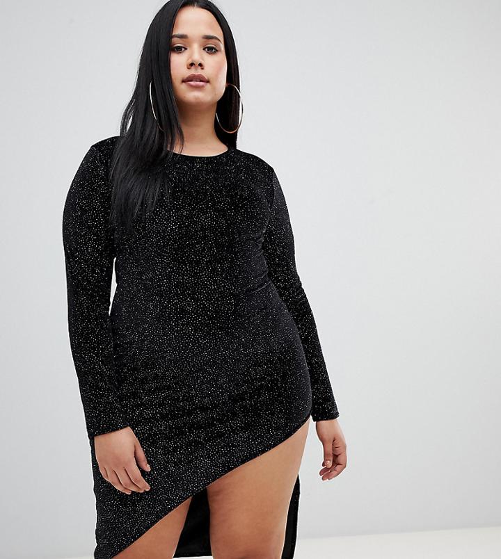 Prettylittlething Plus Glitter Bodycon Mini Dress In Black - Black