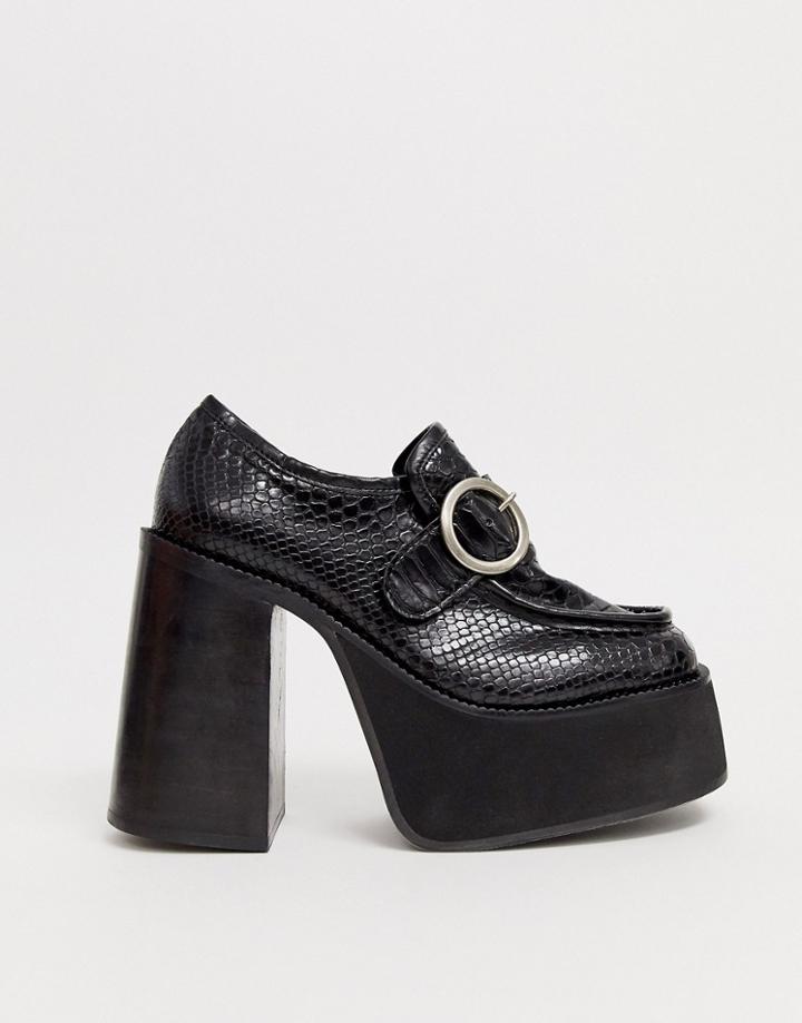 Kaltur Platform Snake Effect Heeled Loafers With Buckle Detail