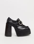 Kaltur Platform Snake Effect Heeled Loafers With Buckle Detail