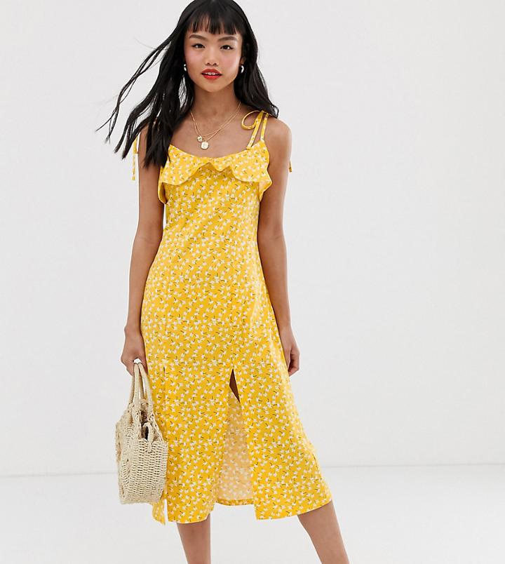 Asos Design Petite Midi Sundress With Splits In Ditsy Print-multi