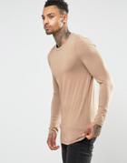 Asos Longline Muscle Long Sleeve T-shirt In Tan - Brown